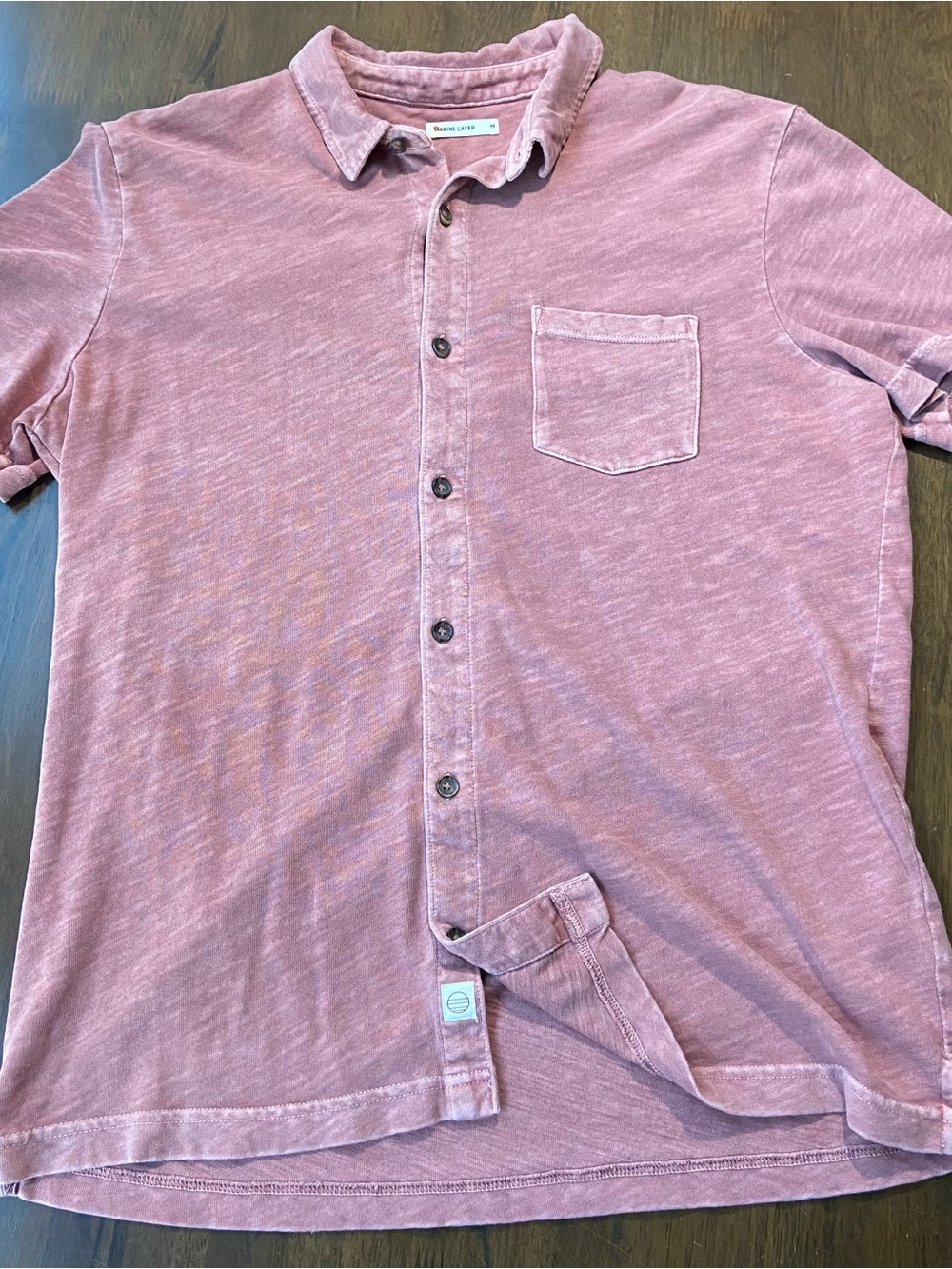 Marine Layer Polo Shirt Mens Medium Mauve Pink Short Sleeve Cotton Slub Knit